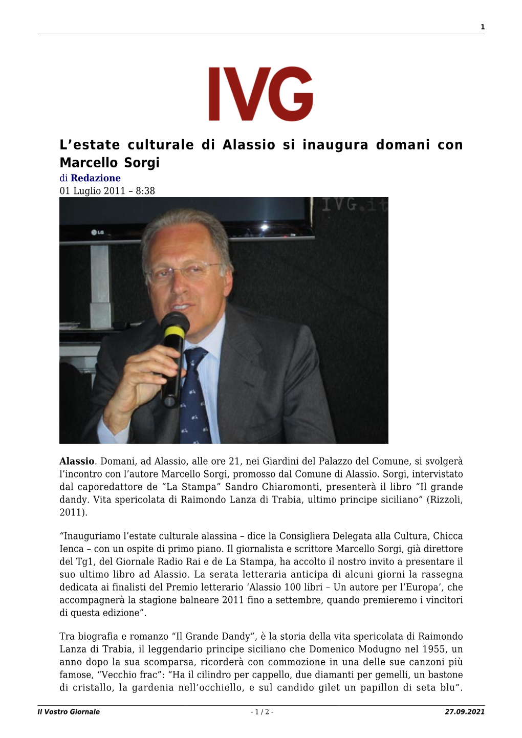 Il Vostro Giornale - 1 / 2 - 27.09.2021 2