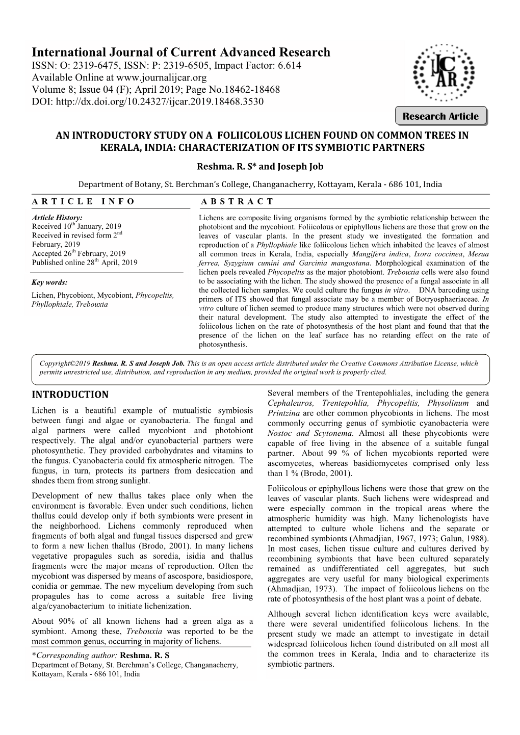 International Journal of Current Advan Urnal of Current Advanced Research