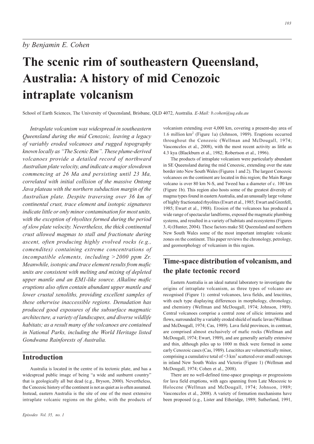 The Scenic Rim of Southeastern Queensland, Australia: a History of Mid Cenozoic Intraplate Volcanism