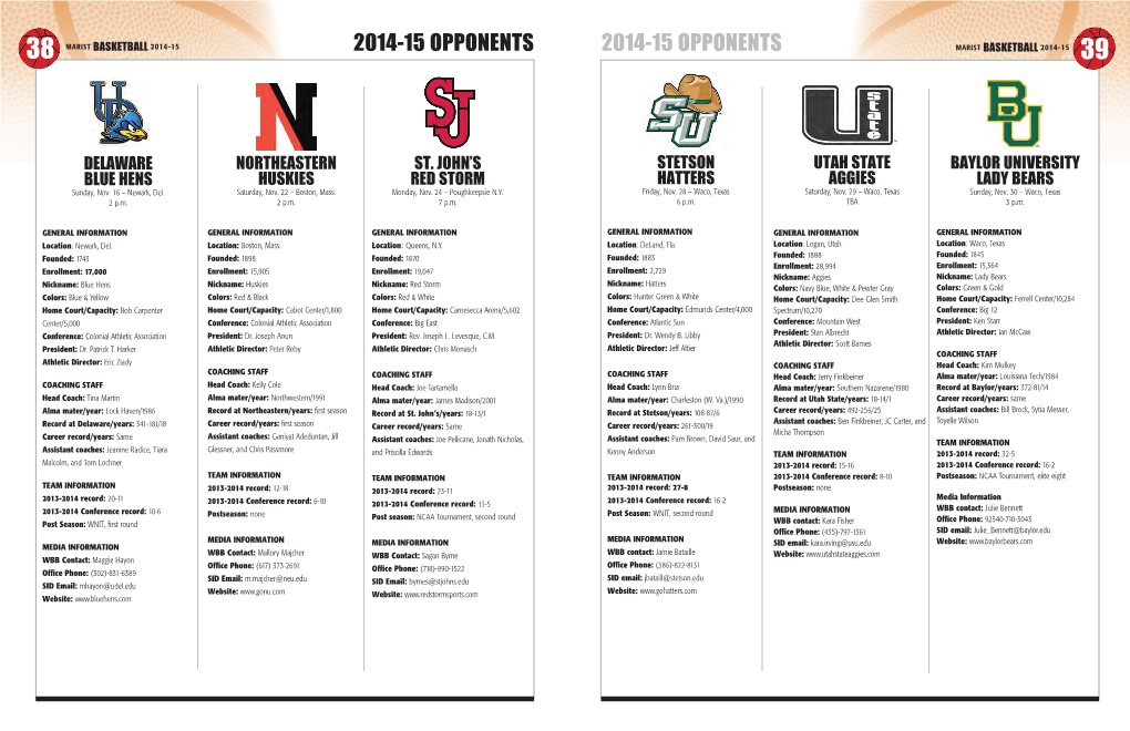 2014-15 Opponents 2014-15 Opponents Marist Basketball 2014-15 3939