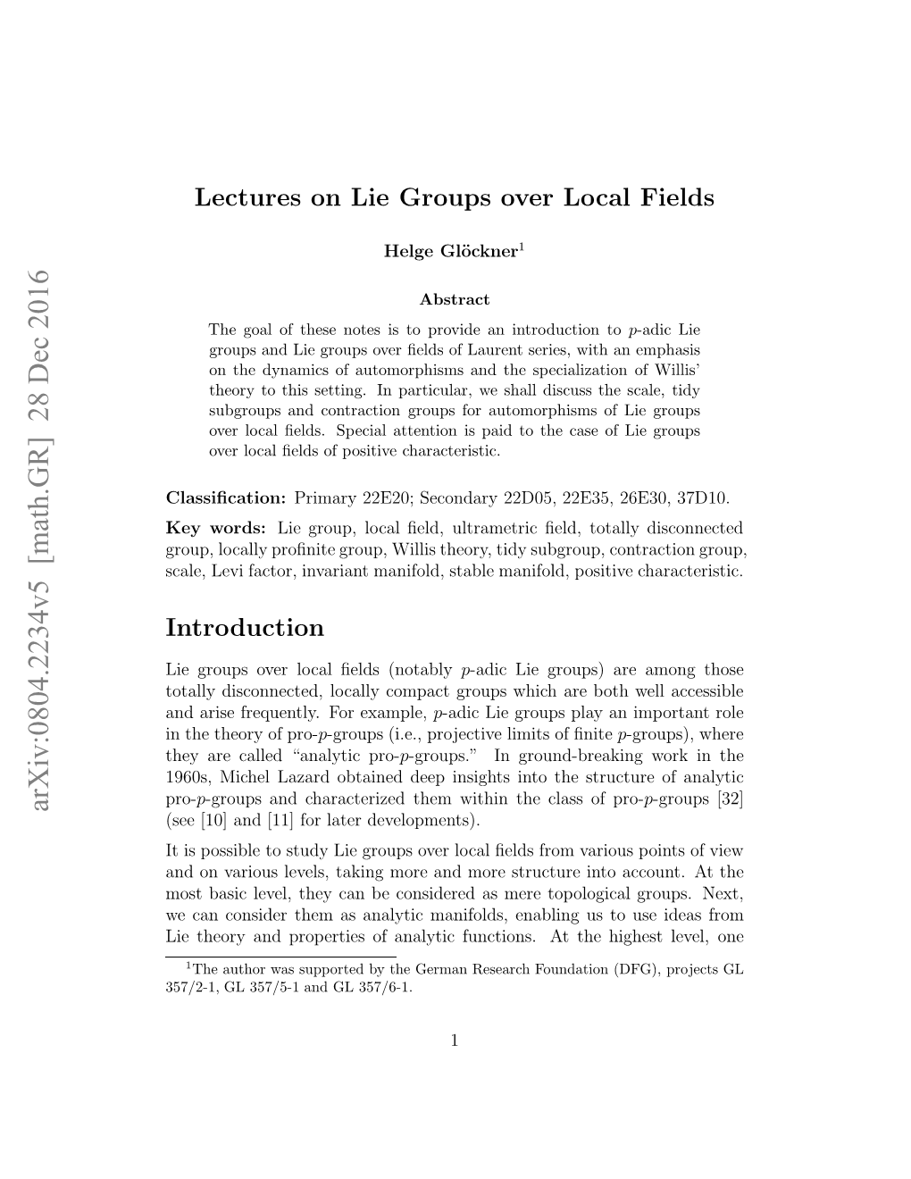 Lectures on Lie Groups Over Local Fields