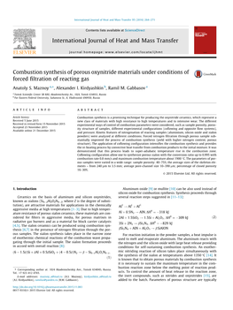 Combustion Synthesis of Porous Oxynitride Materials Under Conditions of Forced ﬁltration of Reacting Gas ⇑ Anatoly S