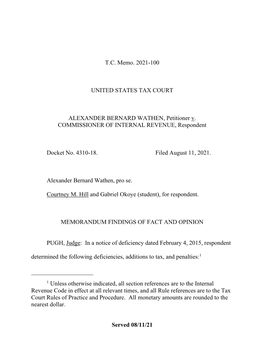 T.C. Memo. 2021-100 UNITED STATES TAX COURT ALEXANDER