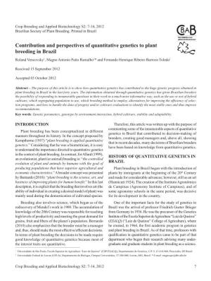 Contribution and Perspectives of Quantitative Genetics to Plant Breeding in Brazil