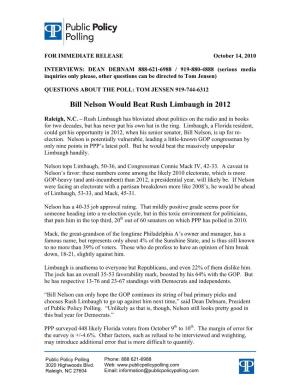 Bill Nelson Would Beat Rush Limbaugh in 2012