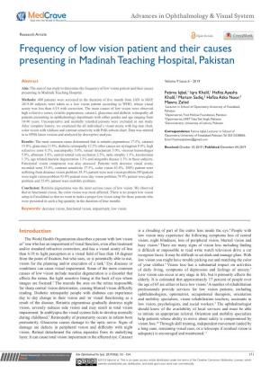 Frequency of Low Vision Patient and Their Causes Presenting in Madinah Teaching Hospital, Pakistan
