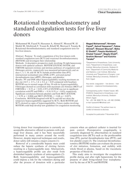 Rotational Thromboelastometry and Standard Coagulation Tests for Live Liver Donors