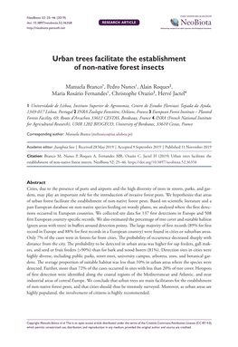 Urban Trees Facilitate the Establishment of Non-Native Forest Insects