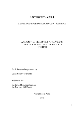 A Cognitive Semantics Analysis of the Lexical Units At, on and in in English