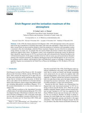 Erich Regener and the Ionisation Maximum of the Atmosphere