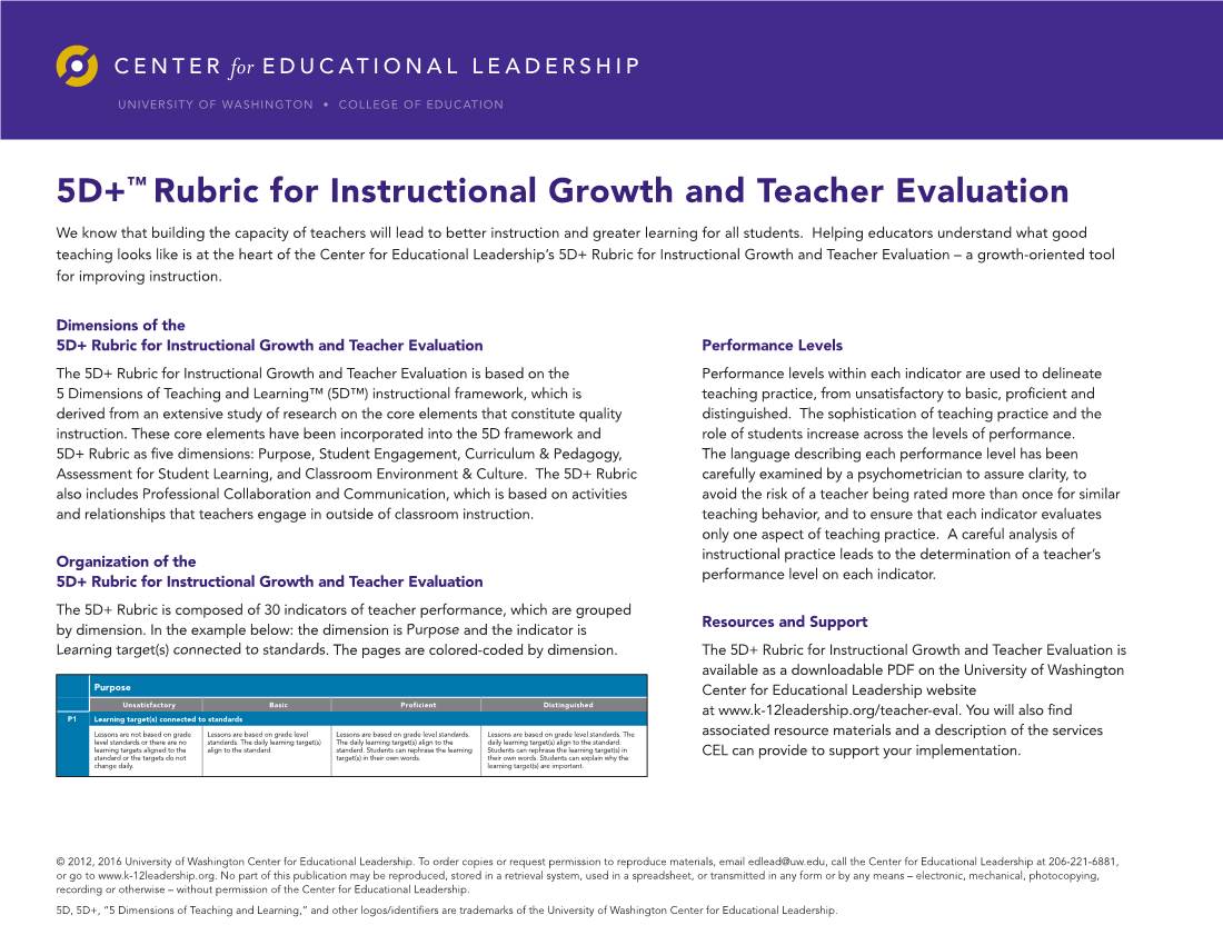 5D+™ Rubric for Instructional Growth and Teacher Evaluation
