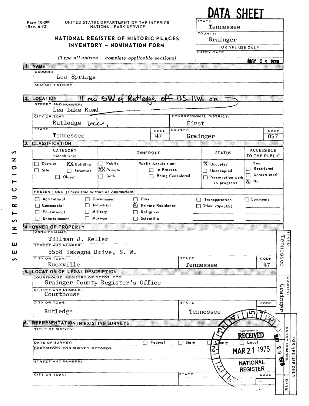 DATA SHEET Form 10-300 UNITED STATES DEPARTMENT of the INTERIOR STATE: (Rev