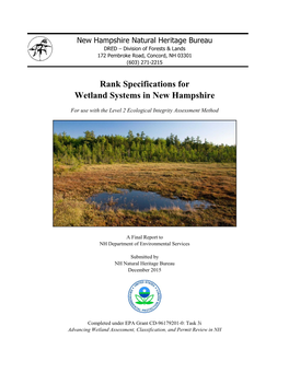 Rank Specifications for Wetland Systems in New Hampshire