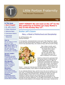 Little Portion Fraternity the Secular Franciscans