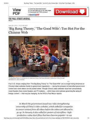 'Big Bang Theory,' 'The Good Wife': Too Hot for the Chinese
