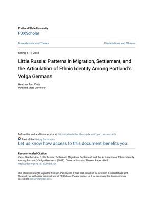 Little Russia: Patterns in Migration, Settlement, and the Articulation of Ethnic Identity Among Portland's Volga Germans