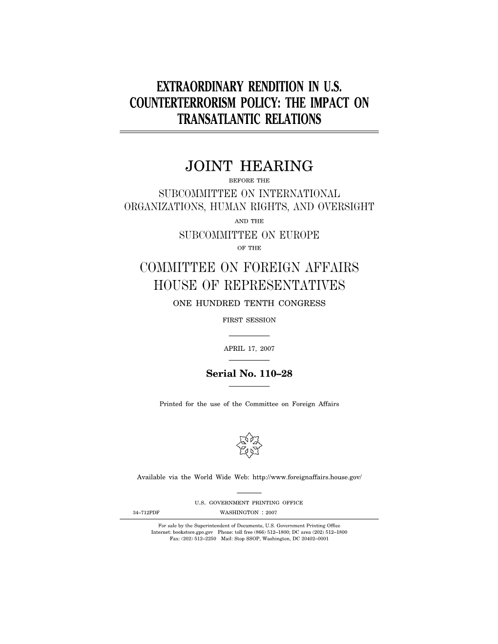 Extraordinary Rendition in U.S. Counterterrorism Policy: the Impact on Transatlantic Relations