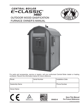 Outdoor Wood Gasification Furnace Owner's Manual