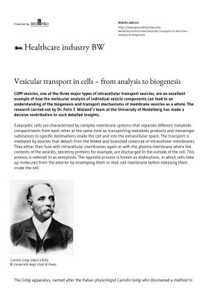 Vesicular Transport in Cells – from Analysis to Biogenesis