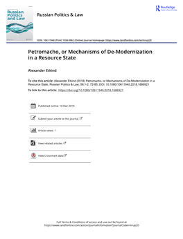 Petromacho, Or Mechanisms of De-Modernization in a Resource State