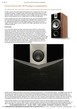 Focal Chorus 807 W Prestige Loudspeakers Focal Chorus 807 W Prestige Loudspeakers