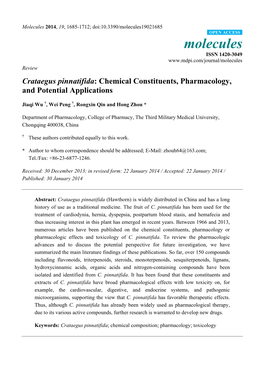 Crataegus Pinnatifida: Chemical Constituents, Pharmacology, and Potential Applications