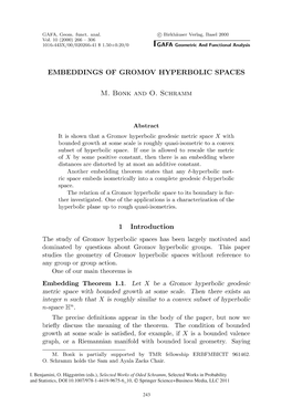 EMBEDDINGS of GROMOV HYPERBOLIC SPACES 1 Introduction