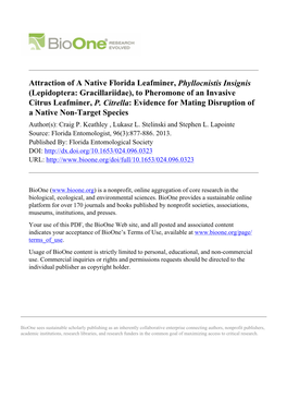 Attraction of a Native Florida Leafminer, Phyllocnistis Insignis (Lepidoptera: Gracillariidae), to Pheromone of an Invasive Citrus Leafminer, P