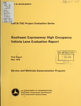 Southeast Expressway High Occupancy Vehicle Lane Evaluation Report