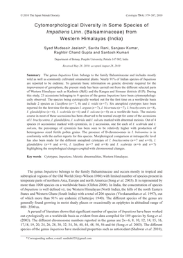 Cytomorphological Diversity in Some Species of Impatiens Linn. (Balsaminaceae) from Western Himalayas (India)