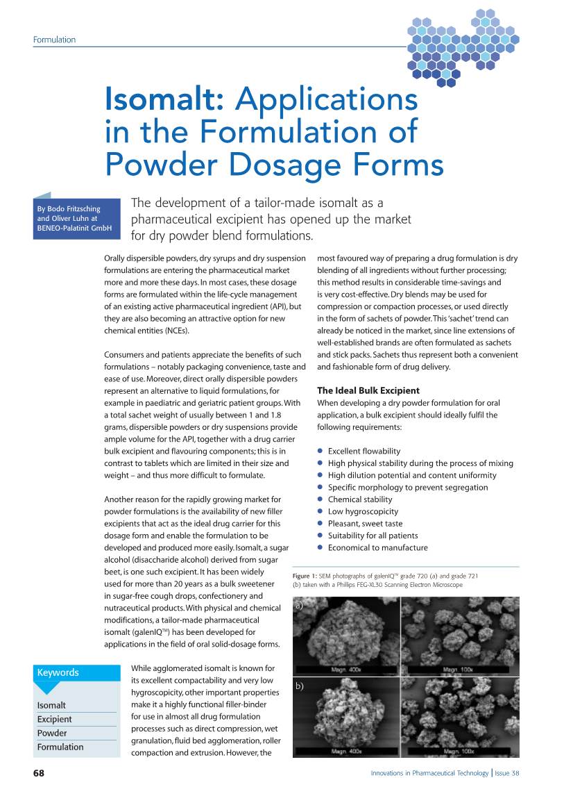 Isomalt: Applications in the Formulation of Powder Dosage Forms