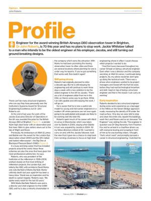 Engineer for the Award-Winning British Airways I360 Observation Tower in Brighton, Dr John Roberts, Is 70 This Year and Has No Plans to Stop Work