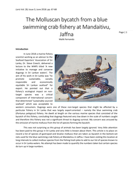 The Molluscan Bycatch from a Blue Swimming Crab Fishery at Mandaitivu, Jaffna Page | 1 Malik Fernando