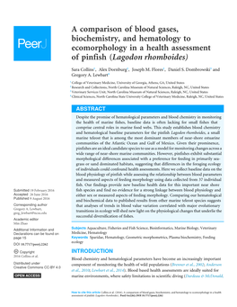 A Comparison of Blood Gases, Biochemistry, and Hematology to Ecomorphology in a Health Assessment of Pinfish (Lagodon Rhomboides)