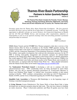Thames River Basin Partnership Partners in Action Quarterly Report October 2006 Volume 2