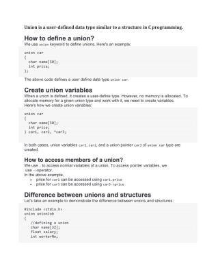 Create Union Variables Difference Between Unions and Structures