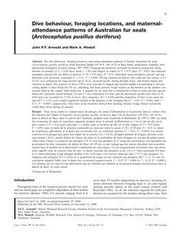 Attendance Patterns of Australian Fur Seals (Arctocephalus Pusillus Doriferus)