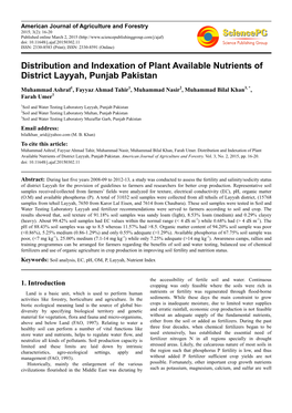 Distribution and Indexation of Plant Available Nutrients of District Layyah, Punjab Pakistan