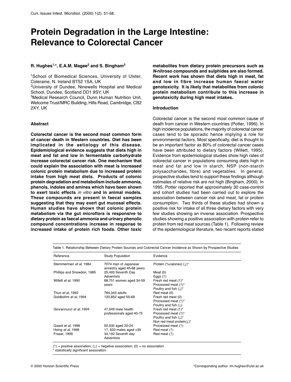 Protein Degradation in the Large Intestine: Relevance to Colorectal Cancer