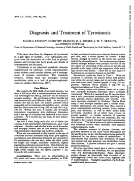 Diagnosis and Treatment of Tyrosinosis