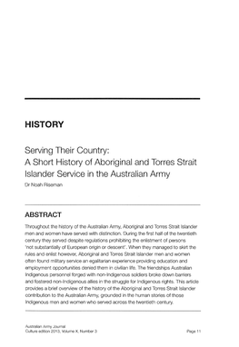 A Short History of Aboriginal and Torres Strait Islander Service in the Australian Army Or Noah Riseman