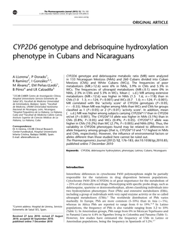 CYP2D6 Genotype and Debrisoquine Hydroxylation Phenotype in Cubans and Nicaraguans