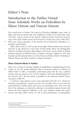 Scholarly Works on Federalism by Elinor Ostrom and Vincent Ostrom 5
