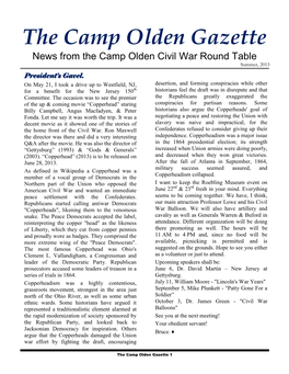 The Camp Olden Gazette News from the Camp Olden Civil War Round Table Summer, 2013 President’S Gavel