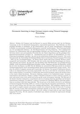 Document Clustering in Large German Corpora Using Natural Language Processing