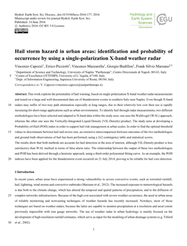Hail Storm Hazard in Urban Areas: Identification and Probability Of