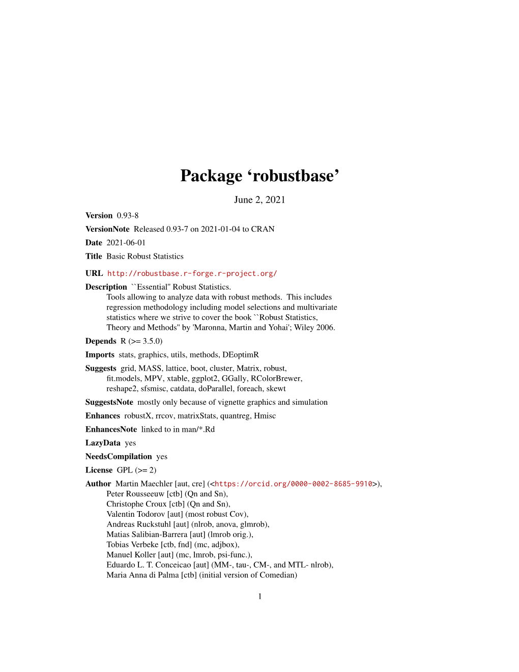 Robustbase: Basic Robust Statistics