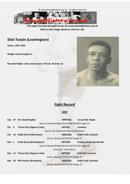Fight Record Dick Turpin (Leamington)