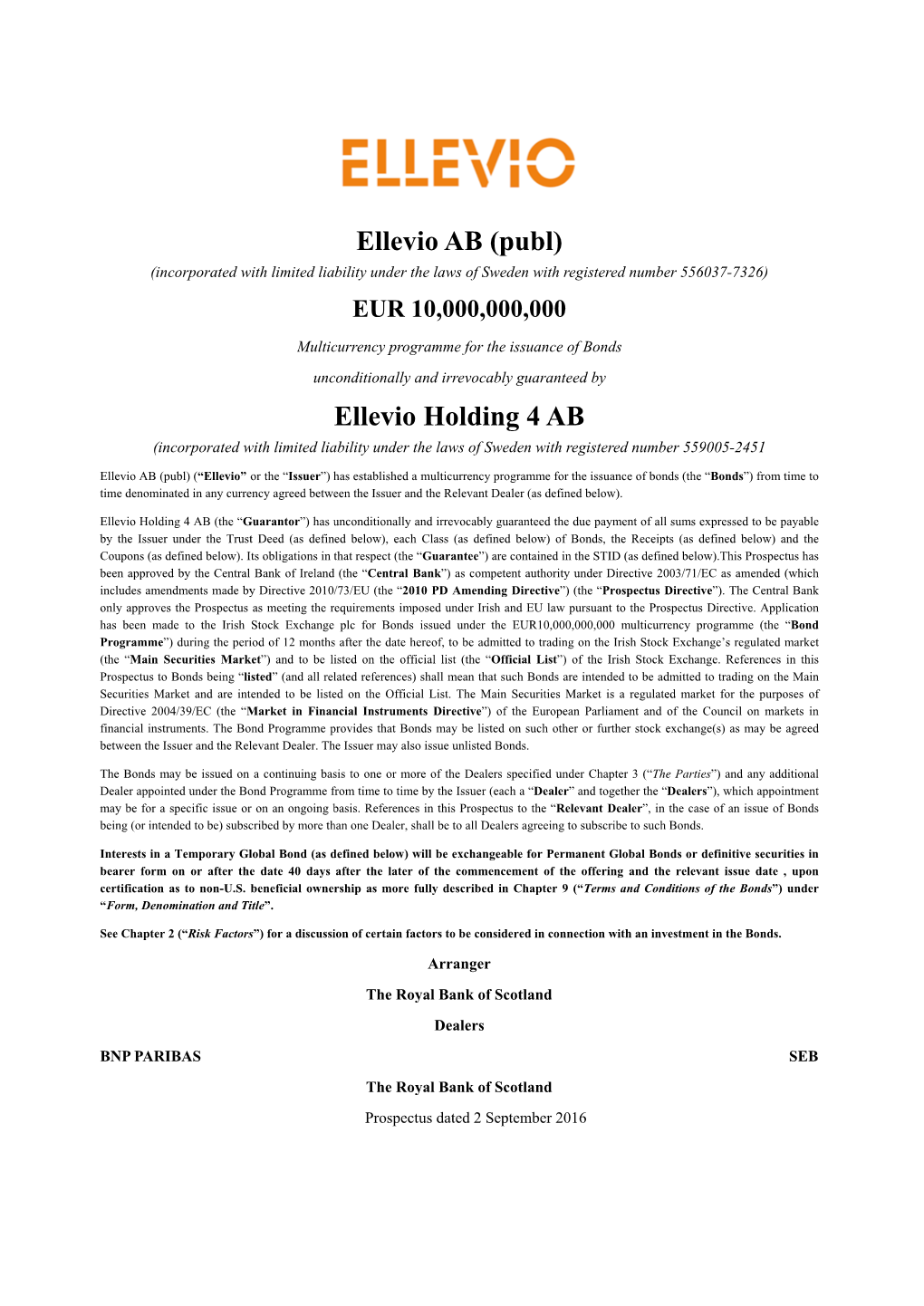 Ellevio EMTN Prospectus September 2016