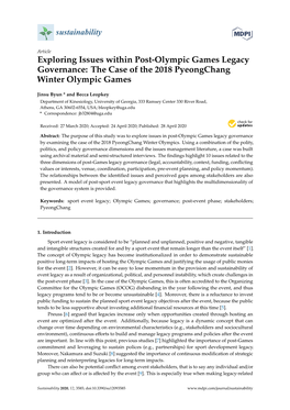 Exploring Issues Within Post-Olympic Games Legacy Governance: the Case of the 2018 Pyeongchang Winter Olympic Games